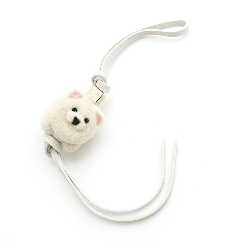 ロエベ バッグチャーム アナグラム チャウチャウ フェルト カーフレザー C621232XCS LOEWE キーホルダー 白 犬