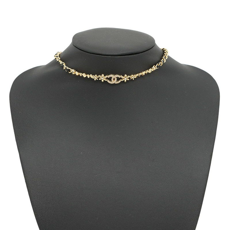 シャネル ネックレス ココマーク フラワー チョーカー ラインストーン ラムスキン I23A ABB327 CHANEL アクセサリー