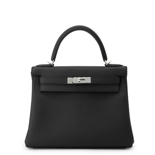 エルメス ハンドバッグ ケリー28 内縫い ブラック/シルバー金具 トゴ K刻印 2wayショルダー 黒