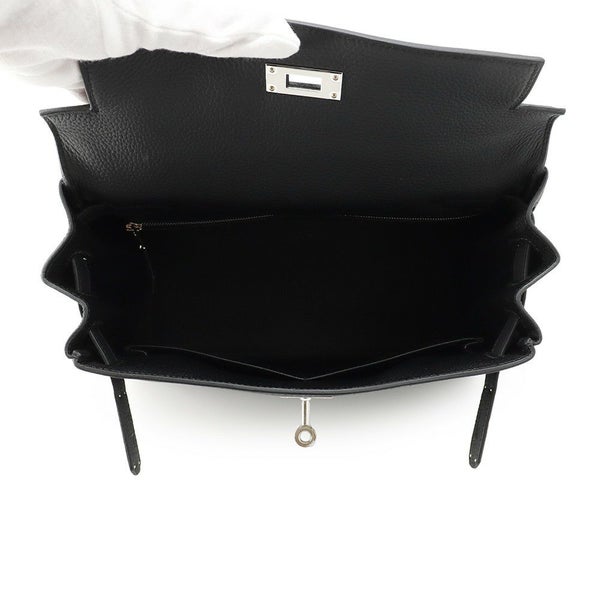 エルメス ハンドバッグ ケリー28 内縫い ブラック/シルバー金具 トゴ K刻印 2wayショルダー 黒