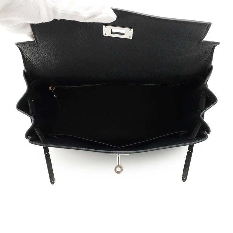 エルメス ハンドバッグ ケリー28 内縫い ブラック/シルバー金具 トゴ K刻印 2wayショルダー 黒