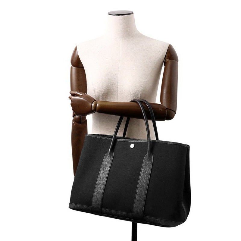 エルメス トートバッグ ガーデンパーティPM ブラック/シルバー金具 トワルミリタリー/ネゴンダ U刻印 HERMES 黒