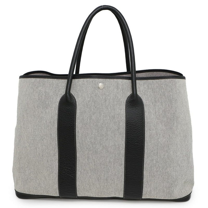 エルメス トートバッグ ガーデンパーティGM グレー/ブラック/シルバー金具 トワルアッシュ/ブッフル □H刻印 黒