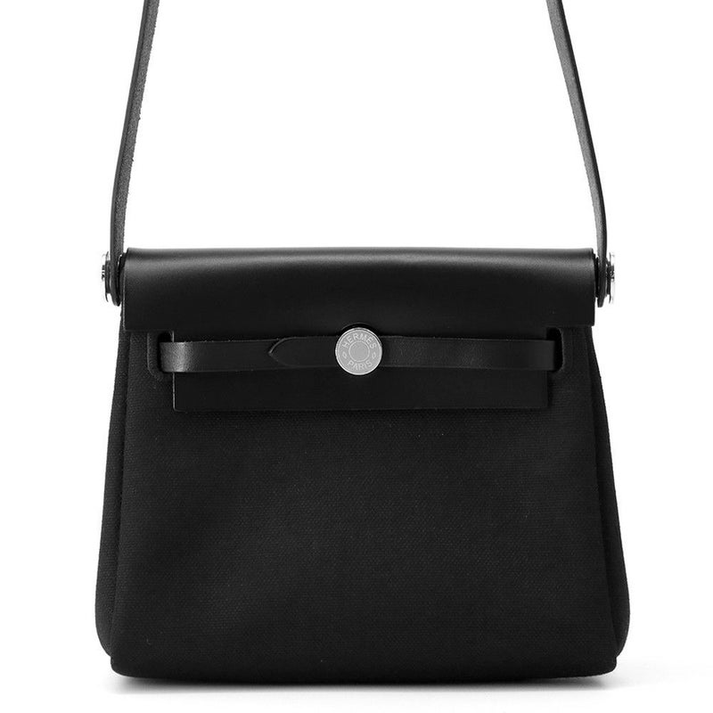 エルメス ショルダーバッグ エールバッグジップ ミニ ブラック/シルバー金具 トワルアッシュヴァイキング/ヴァッシュハンター W刻印 黒