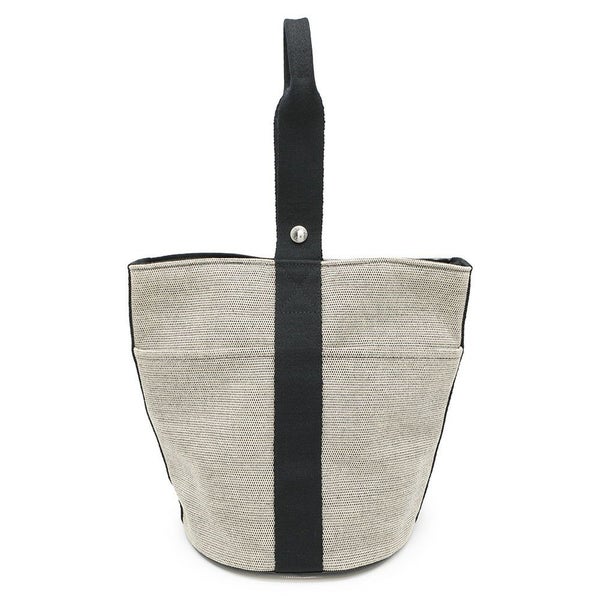 エルメス ハンドバッグ サクソー MM ベージュ/ブラック/シルバー金具 トワルアッシュ/キャンバス