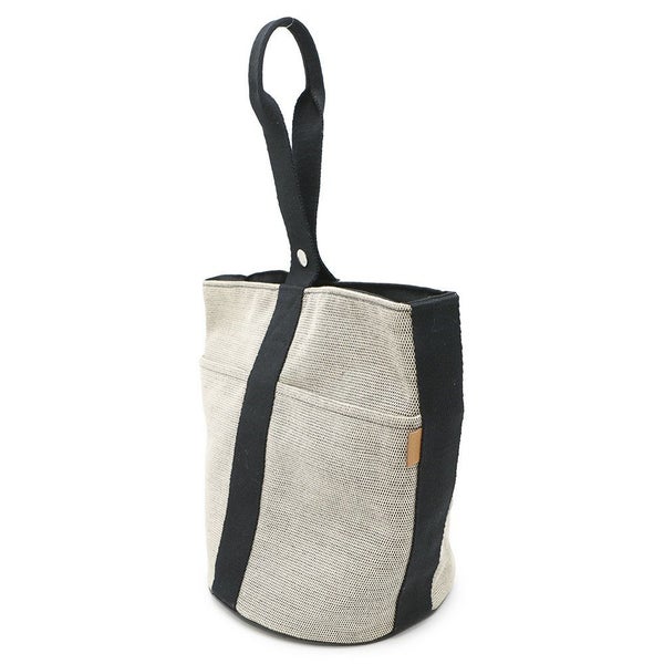 エルメス ハンドバッグ サクソー MM ベージュ/ブラック/シルバー金具 トワルアッシュ/キャンバス