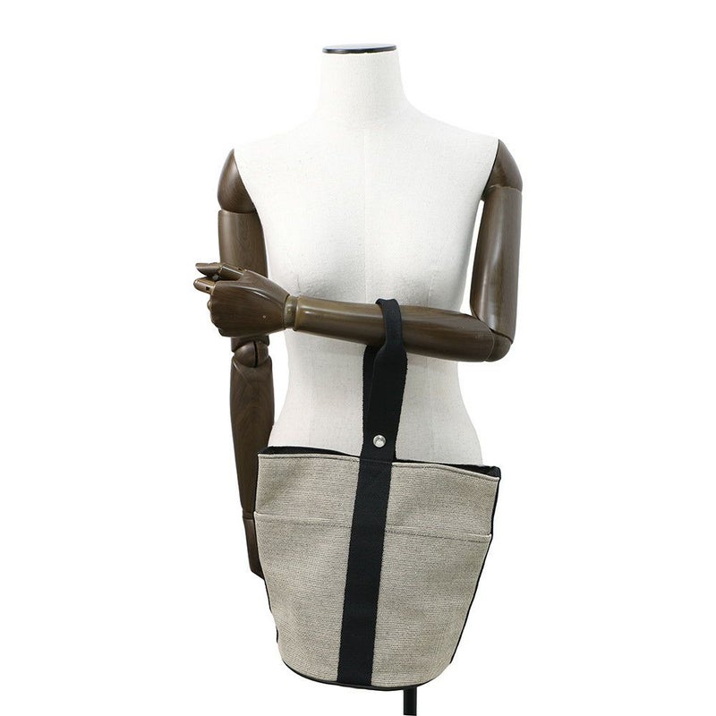 エルメス ハンドバッグ サクソー MM ベージュ/ブラック/シルバー金具 トワルアッシュ/キャンバス