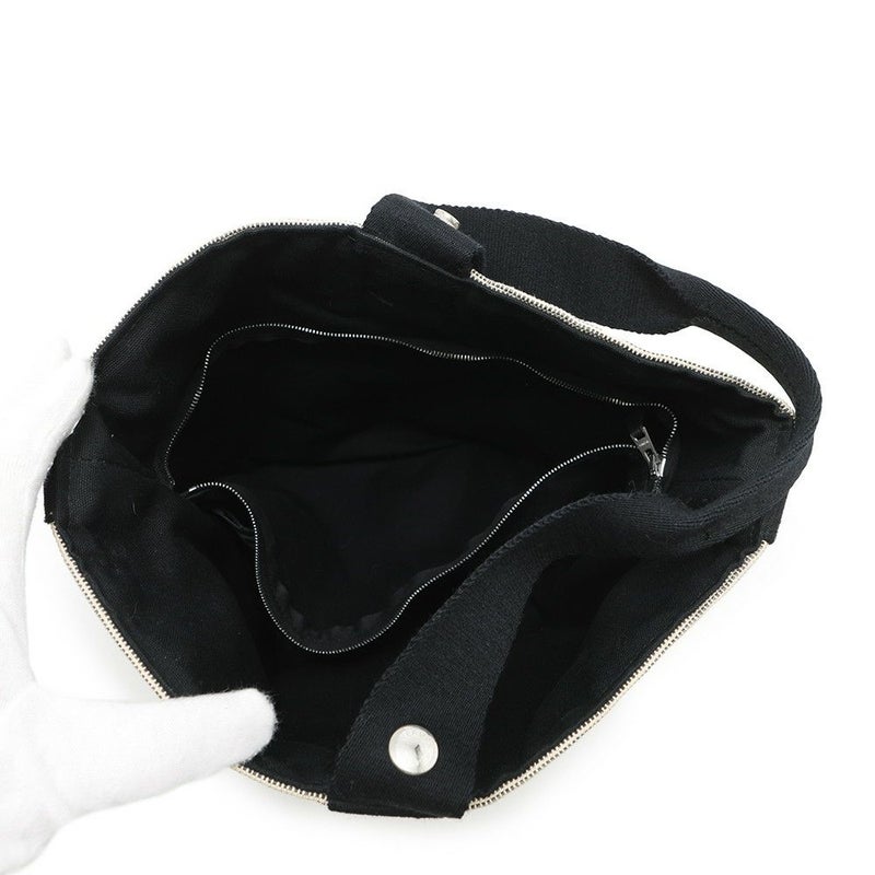 エルメス ハンドバッグ サクソー MM ベージュ/ブラック/シルバー金具 トワルアッシュ/キャンバス