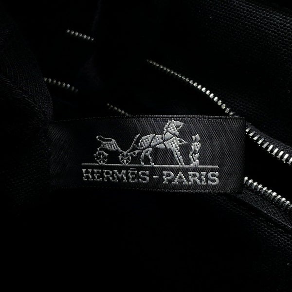 エルメス ハンドバッグ サクソー MM ベージュ/ブラック/シルバー金具 トワルアッシュ/キャンバス