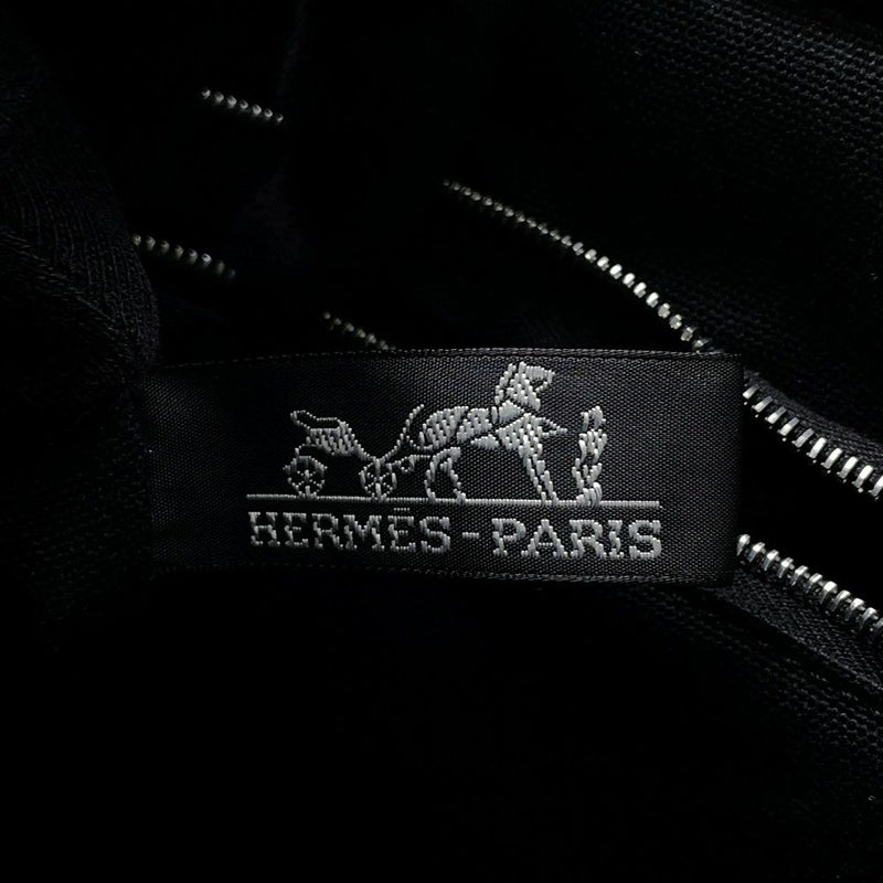 エルメス ハンドバッグ サクソー MM ベージュ/ブラック/シルバー金具 トワルアッシュ/キャンバス