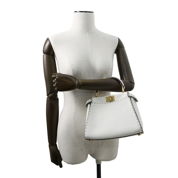 フェンディ ハンドバッグ ミニ ピーカブー セレリア レザー 8BN244 FENDI バッグ ショルダーバッグ 白