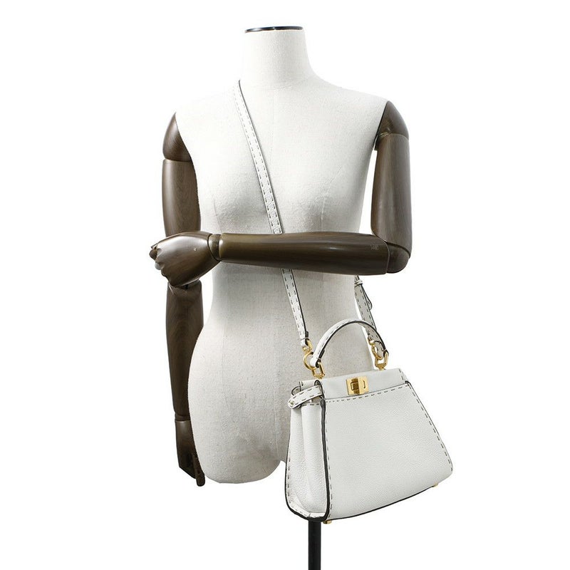 フェンディ ハンドバッグ ミニ ピーカブー セレリア レザー 8BN244 FENDI バッグ ショルダーバッグ 白