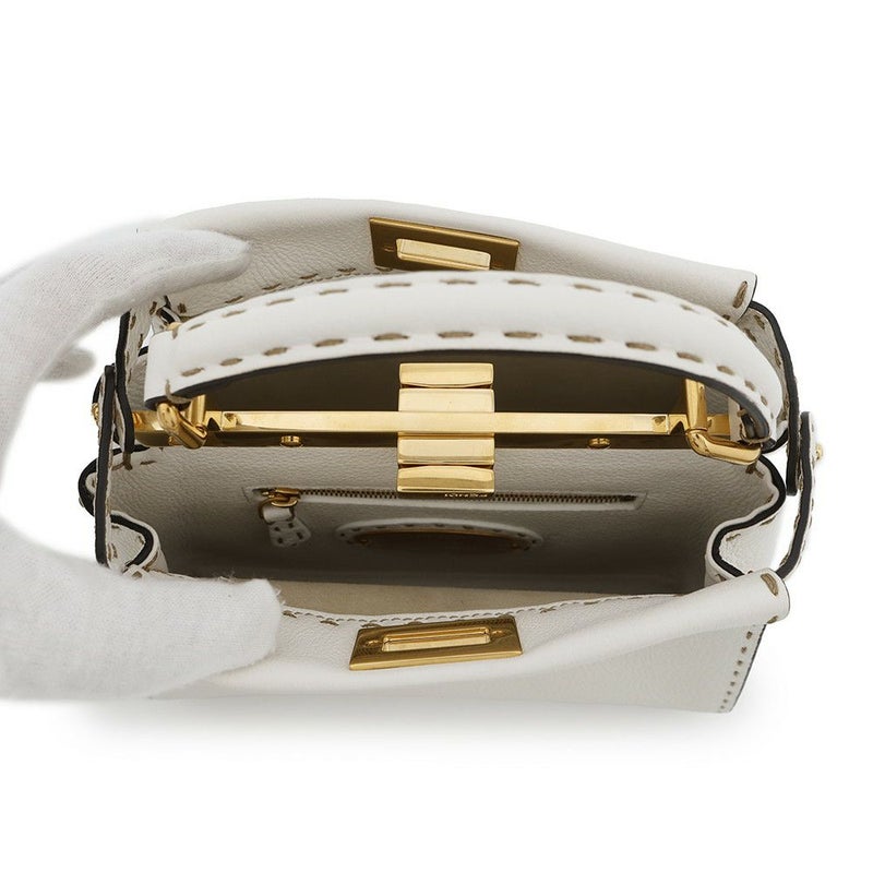 フェンディ ハンドバッグ ミニ ピーカブー セレリア レザー 8BN244 FENDI バッグ ショルダーバッグ 白