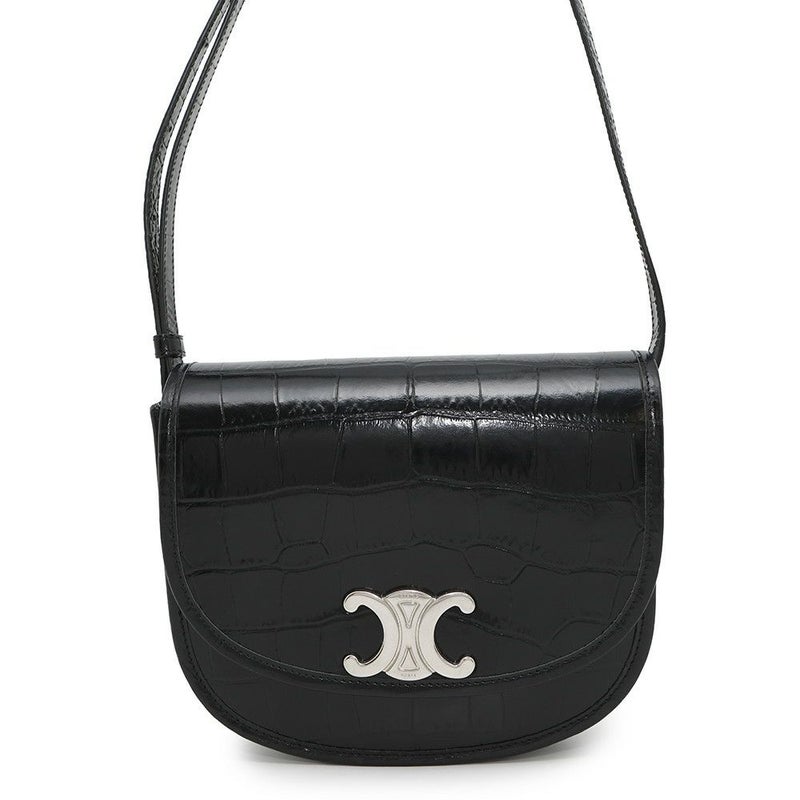 セリーヌ ショルダーバッグ トリオンフ ブザス ミディアム クロコ型押しレザー 114453 CELINE 黒