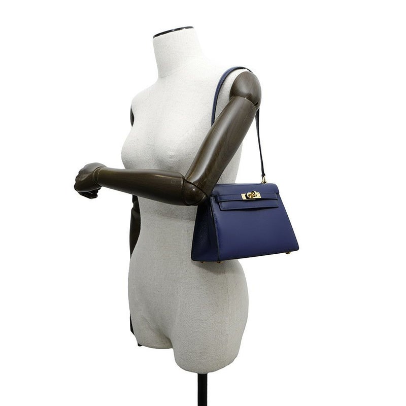 エルメス ショルダーバッグ ミニケリー ブルーサフィール/ゴールド金具 ボックスカーフ 〇O刻印