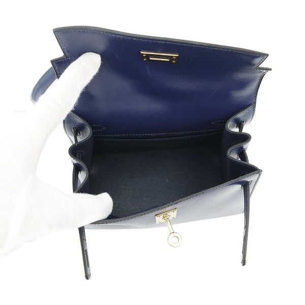 エルメス ショルダーバッグ ミニケリー ブルーサフィール/ゴールド金具 ボックスカーフ 〇O刻印