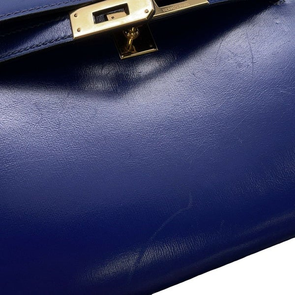 エルメス ショルダーバッグ ミニケリー ブルーサフィール/ゴールド金具 ボックスカーフ 〇O刻印