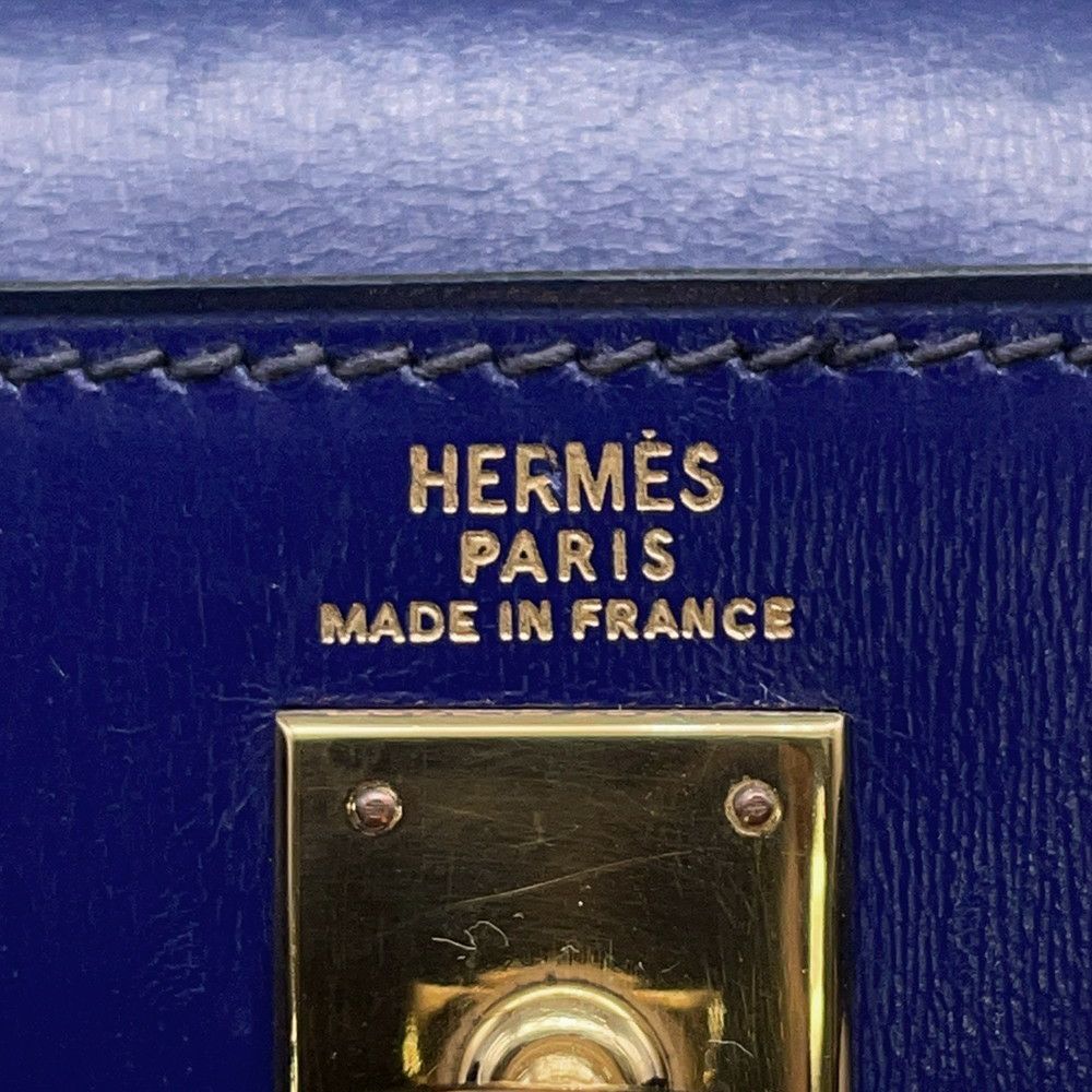 エルメス HERMES ミニケリー 〇Y刻 ブルーサフィール　ゴールド金具 ボックスカーフ レディース ショルダーバッグ HERMES - エルメス HERMES ミニケリー 〇Y刻 ブルーサフィール
