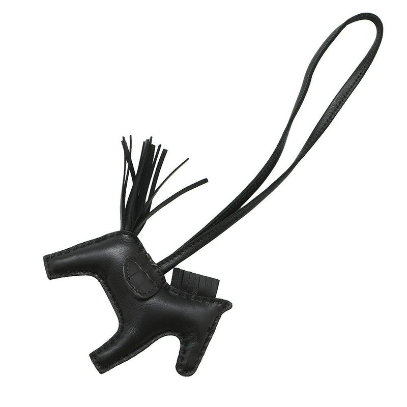 エルメス バッグチャーム ロデオ PM タッチ ブラック ラムスキン/アリゲータマット Z刻印 黒