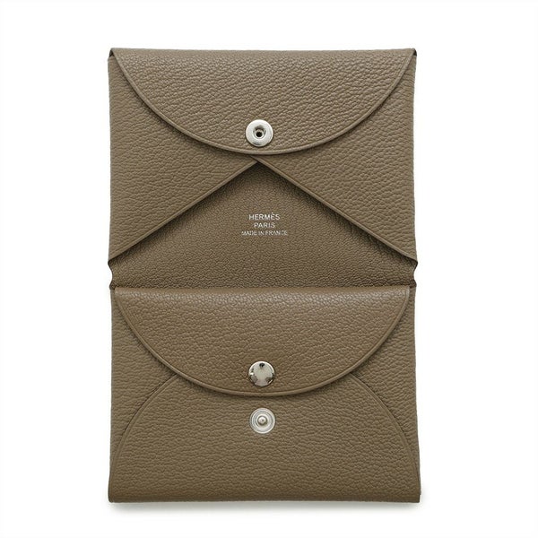 エルメス カードケース カルヴィ デュオ エトゥープ シェブルミゾル W刻印 HERMES 名刺入れ シェーブル