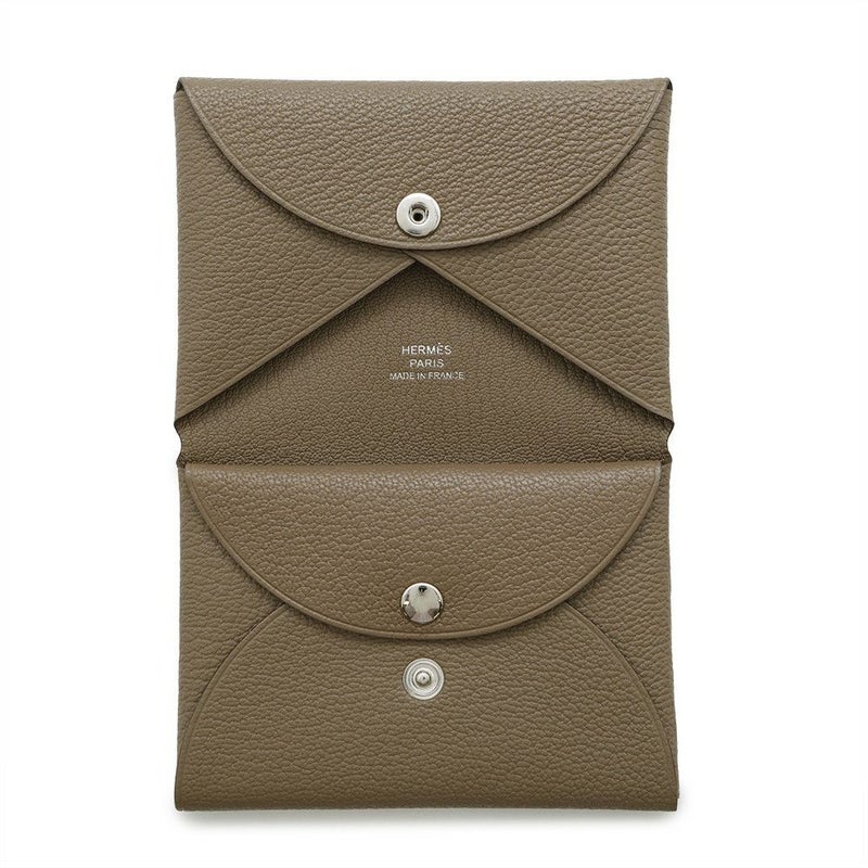 エルメス カードケース カルヴィ デュオ エトゥープ シェブルミゾル W刻印 HERMES 名刺入れ シェーブル