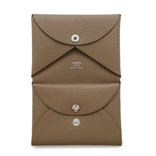 エルメス カードケース カルヴィ デュオ エトゥープ シェブルミゾル W刻印 HERMES 名刺入れ シェーブル