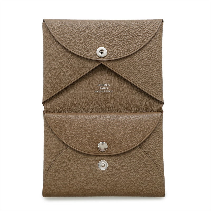 エルメス カードケース カルヴィ デュオ エトゥープ シェブルミゾル W刻印 HERMES 名刺入れ シェーブル