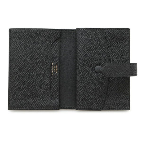 エルメス カードケース ベアン ミニ 小銭入れ付き ブラック/ゴールド金具 エプソン K刻印 HERMES 名刺入れ コインケース 黒