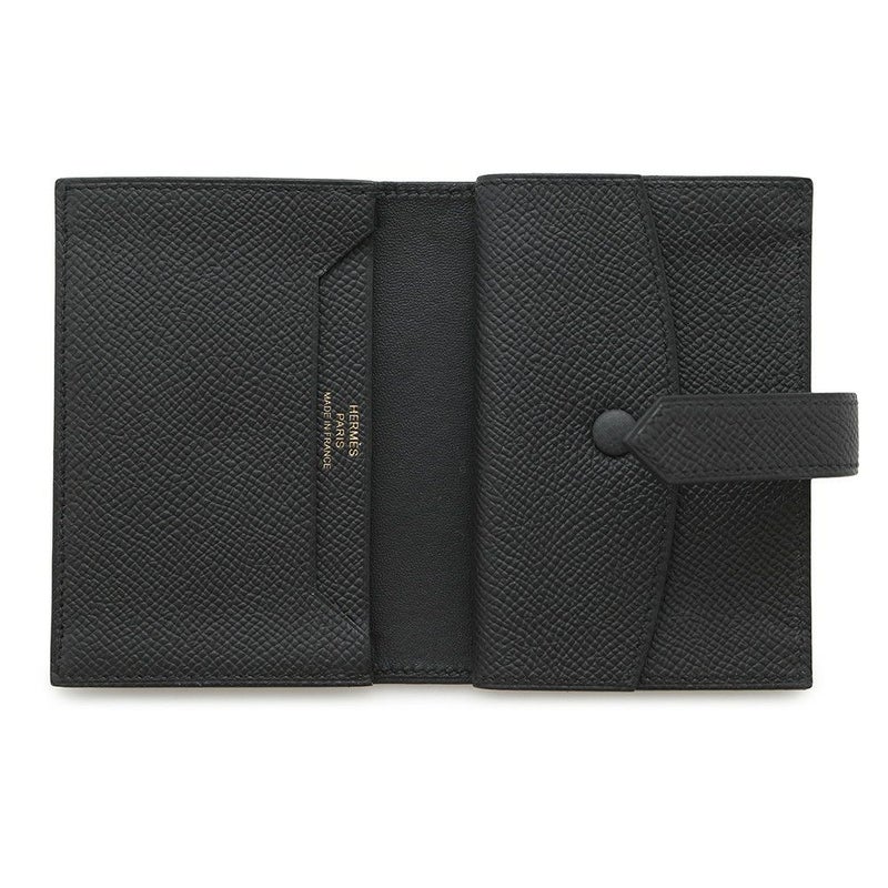 エルメス カードケース ベアン ミニ 小銭入れ付き ブラック/ゴールド金具 エプソン K刻印 HERMES 名刺入れ コインケース 黒