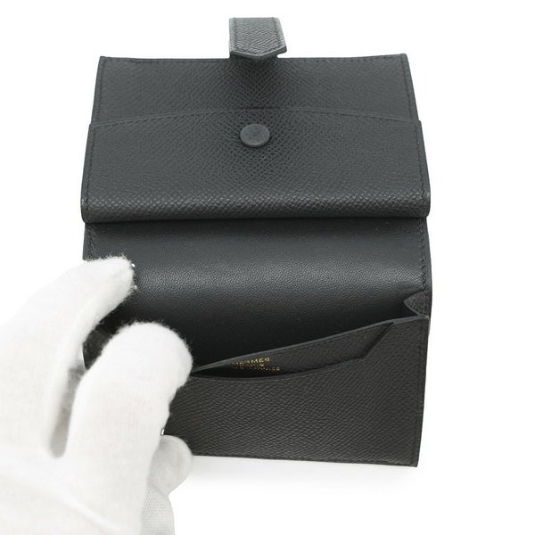 エルメス カードケース ベアン ミニ 小銭入れ付き ブラック/ゴールド金具 エプソン K刻印 HERMES 名刺入れ コインケース 黒