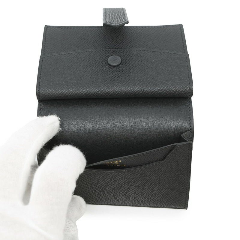 エルメス カードケース ベアン ミニ 小銭入れ付き ブラック/ゴールド金具 エプソン K刻印 HERMES 名刺入れ コインケース 黒