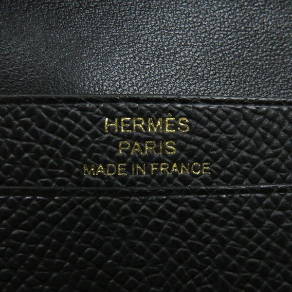 エルメス カードケース ベアン ミニ 小銭入れ付き ブラック/ゴールド金具 エプソン K刻印 HERMES 名刺入れ コインケース 黒