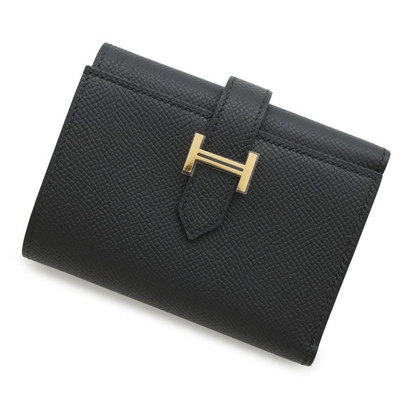 エルメス 三つ折り財布 ベアンコンビネ ブラック/ゴールド金具 エプソン K刻印 HERMES 財布 黒