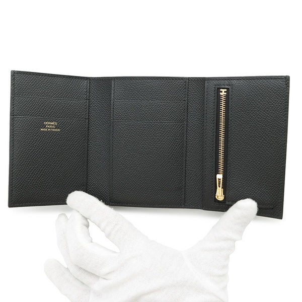 エルメス 三つ折り財布 ベアンコンビネ ブラック/ゴールド金具 エプソン K刻印 HERMES 財布 黒