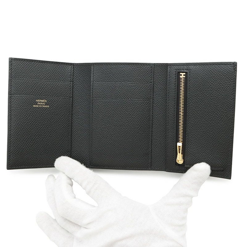 エルメス 三つ折り財布 ベアンコンビネ ブラック/ゴールド金具 エプソン K刻印 HERMES 財布 黒