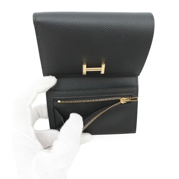 エルメス 三つ折り財布 ベアンコンビネ ブラック/ゴールド金具 エプソン K刻印 HERMES 財布 黒