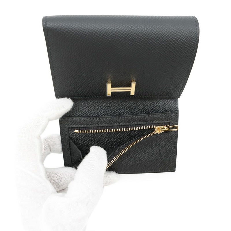 エルメス 三つ折り財布 ベアンコンビネ ブラック/ゴールド金具 エプソン K刻印 HERMES 財布 黒