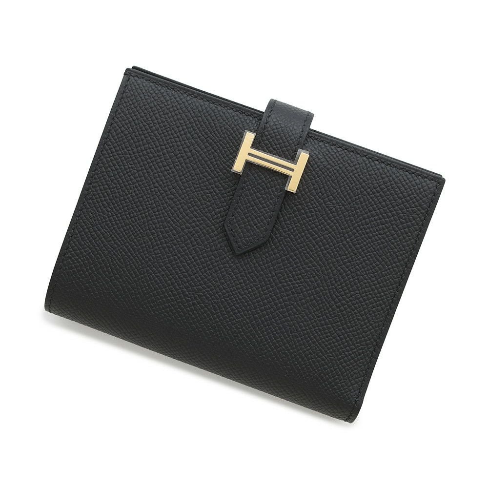 【HERMÈS・未使用】エルメス ベアンコンパクト 黒×ゴールド金具 新品未使用】エルメス ベアンコンパクト ブラック×ゴールド金具 二 小物