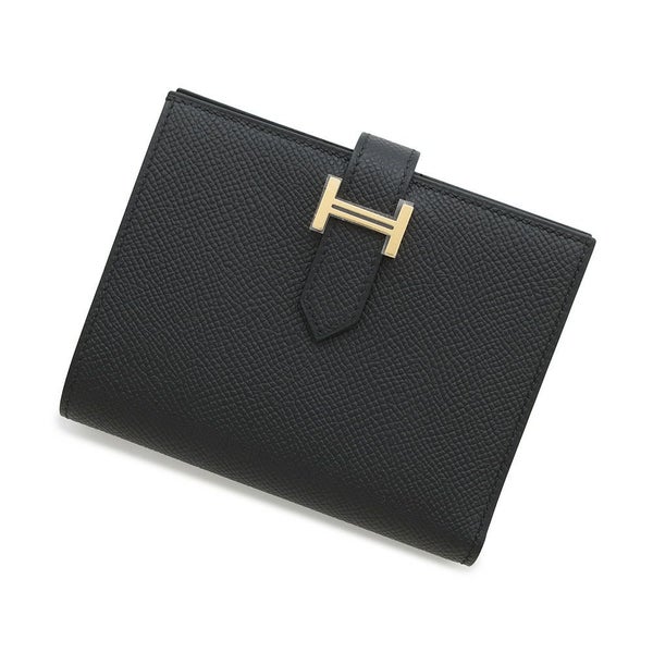 エルメス 二つ折り財布 ベアンコンパクト ブラック/ゴールド金具 エプソン W刻印 黒