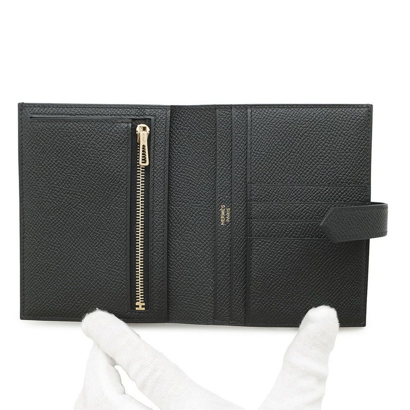 エルメス 二つ折り財布 ベアンコンパクト ブラック/ゴールド金具 エプソン W刻印 黒