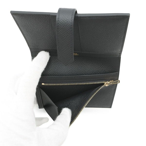 エルメス 二つ折り財布 ベアンコンパクト ブラック/ゴールド金具 エプソン W刻印 黒