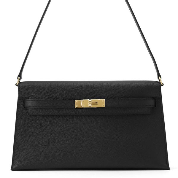 エルメス クラッチバッグ ケリーエラン ブラック/ゴールド金具 エプソン K刻印 2wayショルダー 黒