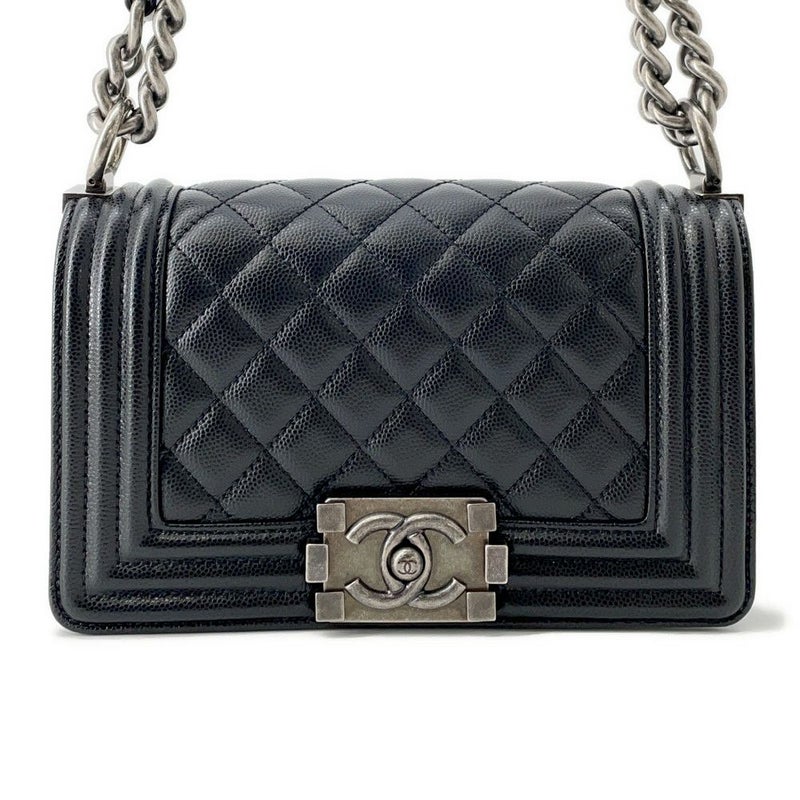 シャネル チェーンショルダーバッグ ボーイシャネル スモール マトラッセ ココマーク キャビアスキン A67085 CHANEL 黒