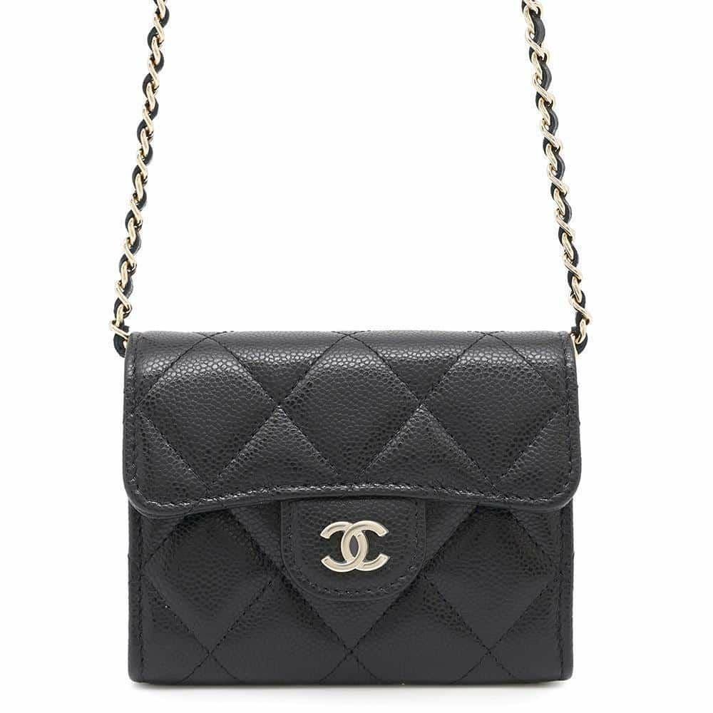 CHANEL シャネル　チェーンウォレット　キャビアスキン　【正規リペア済】 シャネル チェーンウォレット キャビアスキン ネイビー (CHANEL