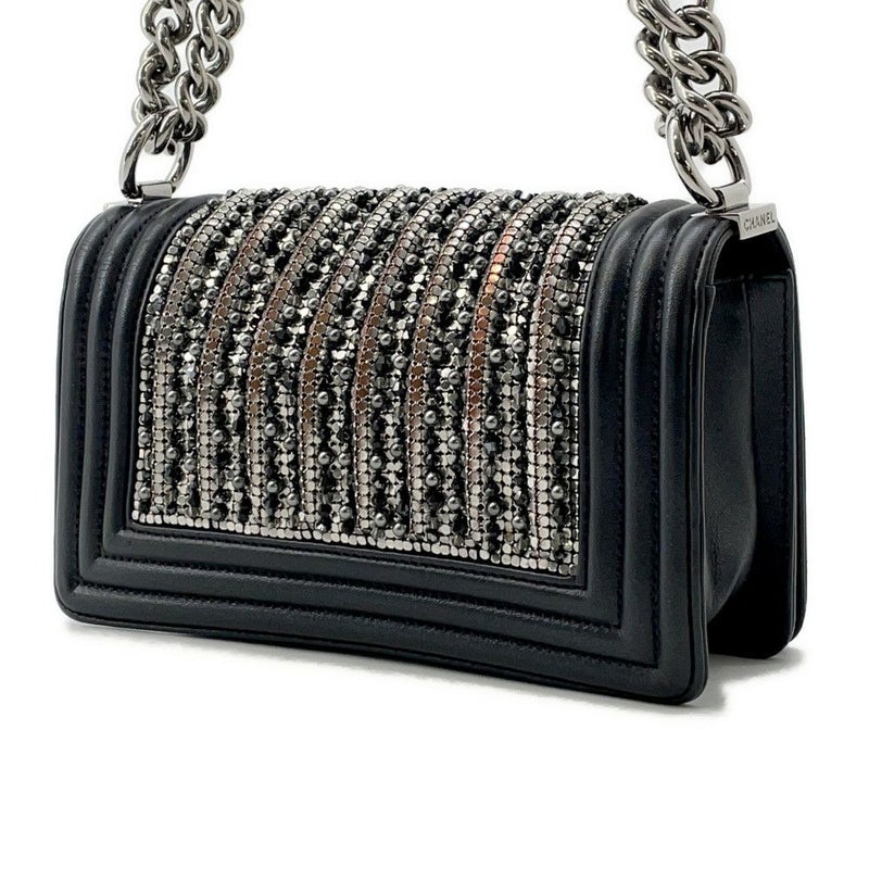 シャネル チェーンショルダーバッグ ボーイシャネル スモール ココマーク ビジュー ラムスキン A67085 CHANEL 黒