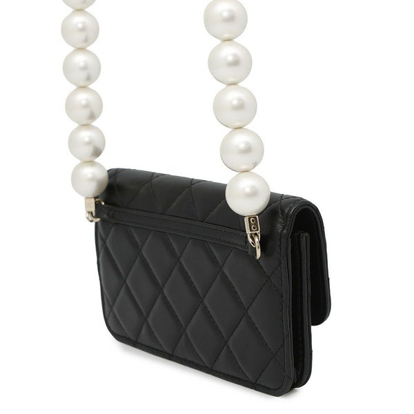 シャネル パールチェーンショルダーウォレット マトラッセ ココマーク ラムスキン AP1839 CHANEL 黒