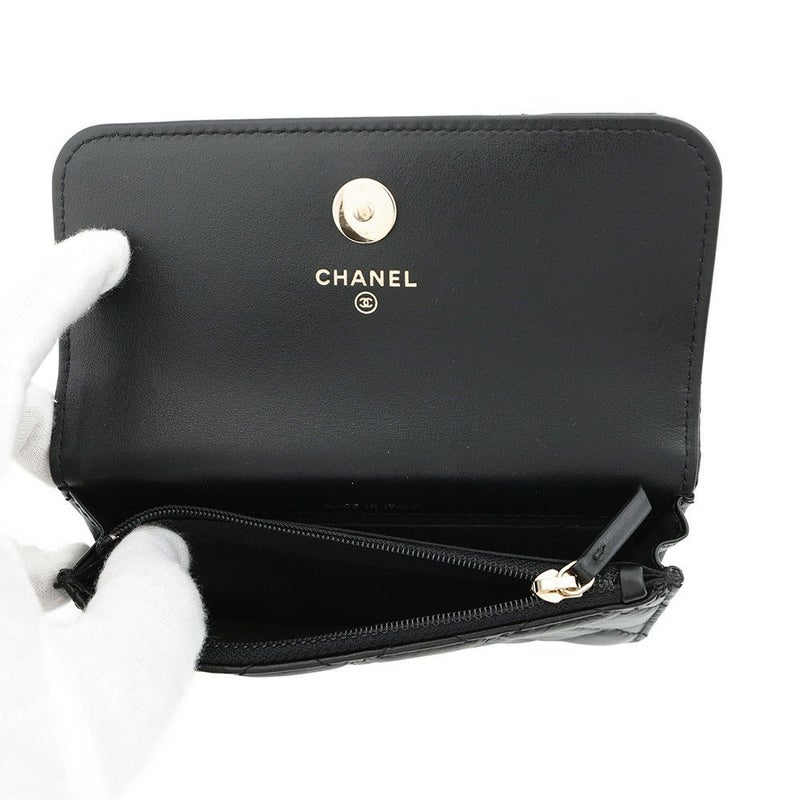 シャネル パールチェーンショルダーウォレット マトラッセ ココマーク ラムスキン AP1839 CHANEL 黒