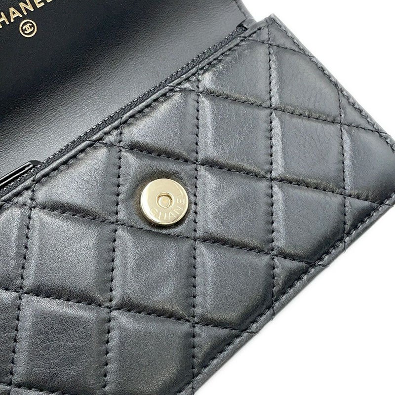 シャネル パールチェーンショルダーウォレット マトラッセ ココマーク ラムスキン AP1839 CHANEL 黒