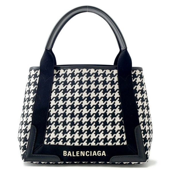 バレンシアガ トートバッグ ネイビーカバス S ポーチ付 千鳥柄 339933 BALENCIAGA 黒 白
