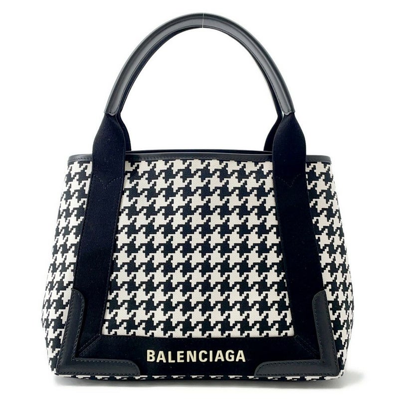 バレンシアガ トートバッグ ネイビーカバス S ポーチ付 千鳥柄 339933 BALENCIAGA 黒 白
